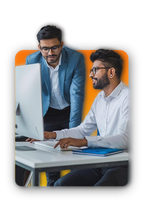 Team collaborating on computer